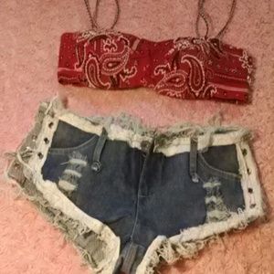 SALE Vintage Beaded Daisy Duke Short Bustier Set